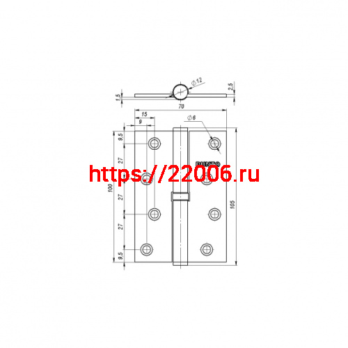 Петля Punto (Пунто) съемная IN4100SR-HD CP правая (113/HD-4) хром ПОДВЕС фото 3