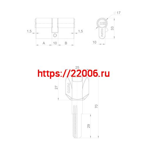 Цилиндровый Punto (Пунто) механизм (Z400/70) Z4000Key70(25+10+35) CP хром фото 4