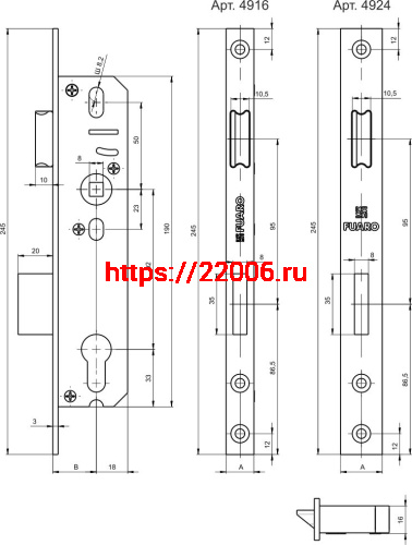 Корпус Fuaro (Фуаро) узкопрофильного замка с защелкой PROF4924-30/92 CP хром фото 3
