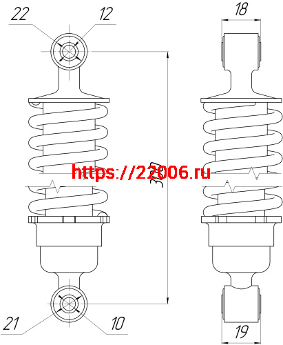 Амортизатор зад. L-300, D1-22, d1-12, Н1-18, D2-21, d2-10, Н2-21 хром Минск зад. фото 2