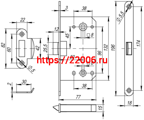 Защелка Fuaro (Фуаро) PLASTP96WC-50 (P96WC-50) GR графит фото 3