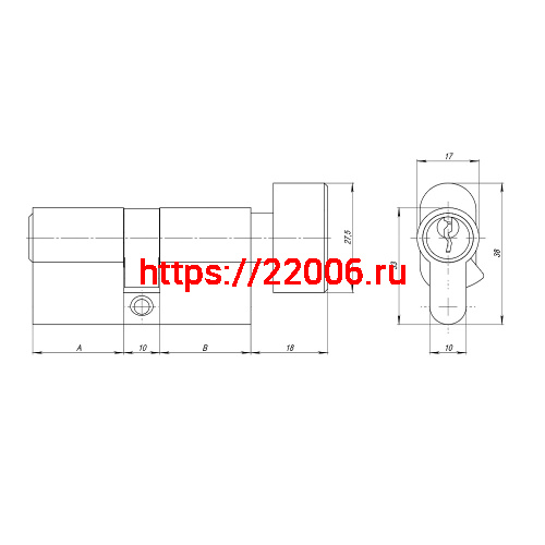 Цилиндровый Ajax (Аякс) механизм (AZ102/70) AZ1002Knob70 (30+10+30) CP хром фото 3