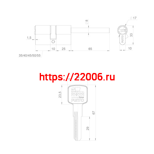 Цилиндровый Punto (Пунто) механизм Z3007Tang95(60+10+25) со штоком CP хром фото 3