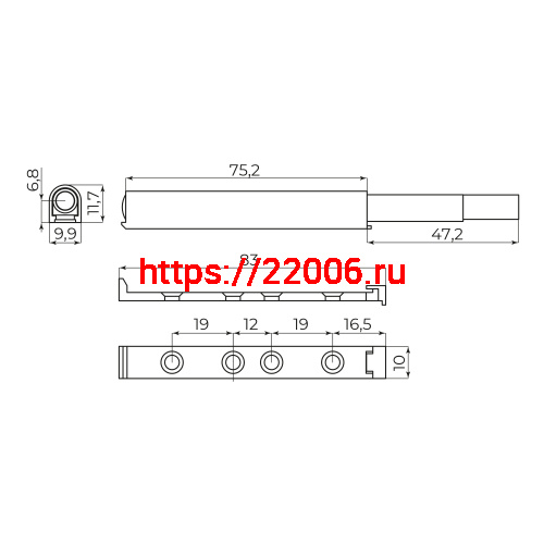 Толкатель Ajax (Аякс) мебельный пластиковый DMP-85/14P Grey серый фото 2