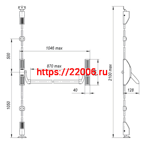 Ручка-штанга Fuaro (Фуаро) нажимная AP.1700C push-bar (ANTI-PANIC 1700С) с тягами для двухстворчатых дверей фото 3