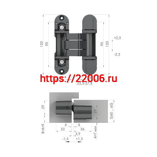 Петля Armadillo (Армадилло) скрытой установки U3D8000.VPG BL черный TECH фото 3