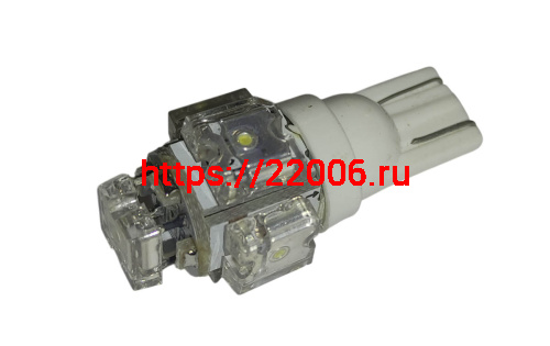 Лампа светодиодная (LED) 12V  T10  (W2,1х9,5d)  5LED W5W белая фото 2