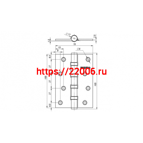 Петля Punto (Пунто) универсальная IN4100U PN (4B 100х70х2.5) мат.никель фото 3