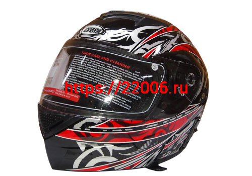 Шлем модуляр COBRA JK111, черный с красным графика(9), с очками, размеры S