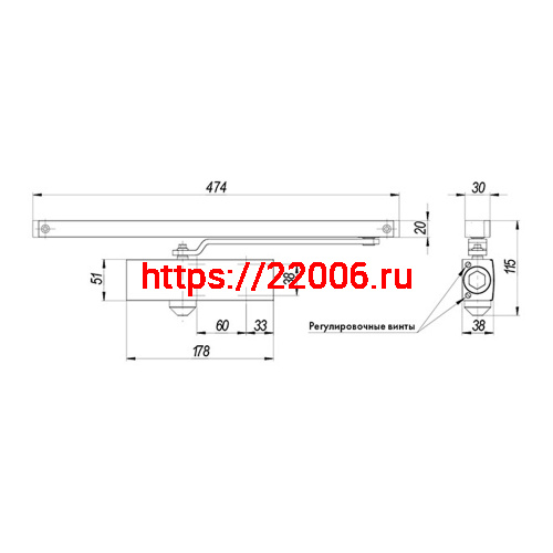 Доводчик Armadillo (Армадилло) дверной со скользящей тягой DCSLIDER45 WH (белый)