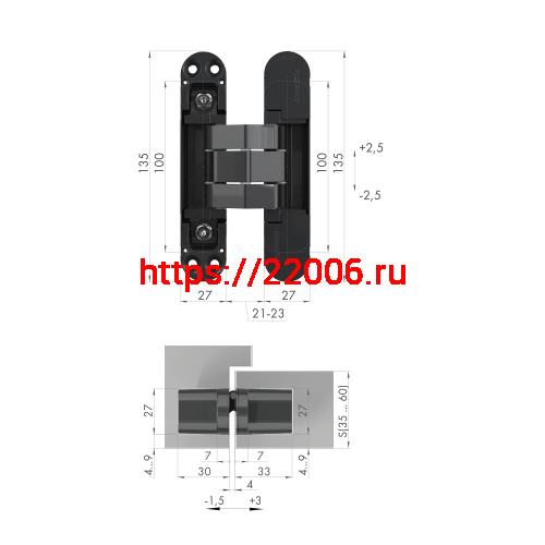 Петля Armadillo (Армадилло) скрытой установки U3D7800.VPG SG мат. золото TECH фото 2
